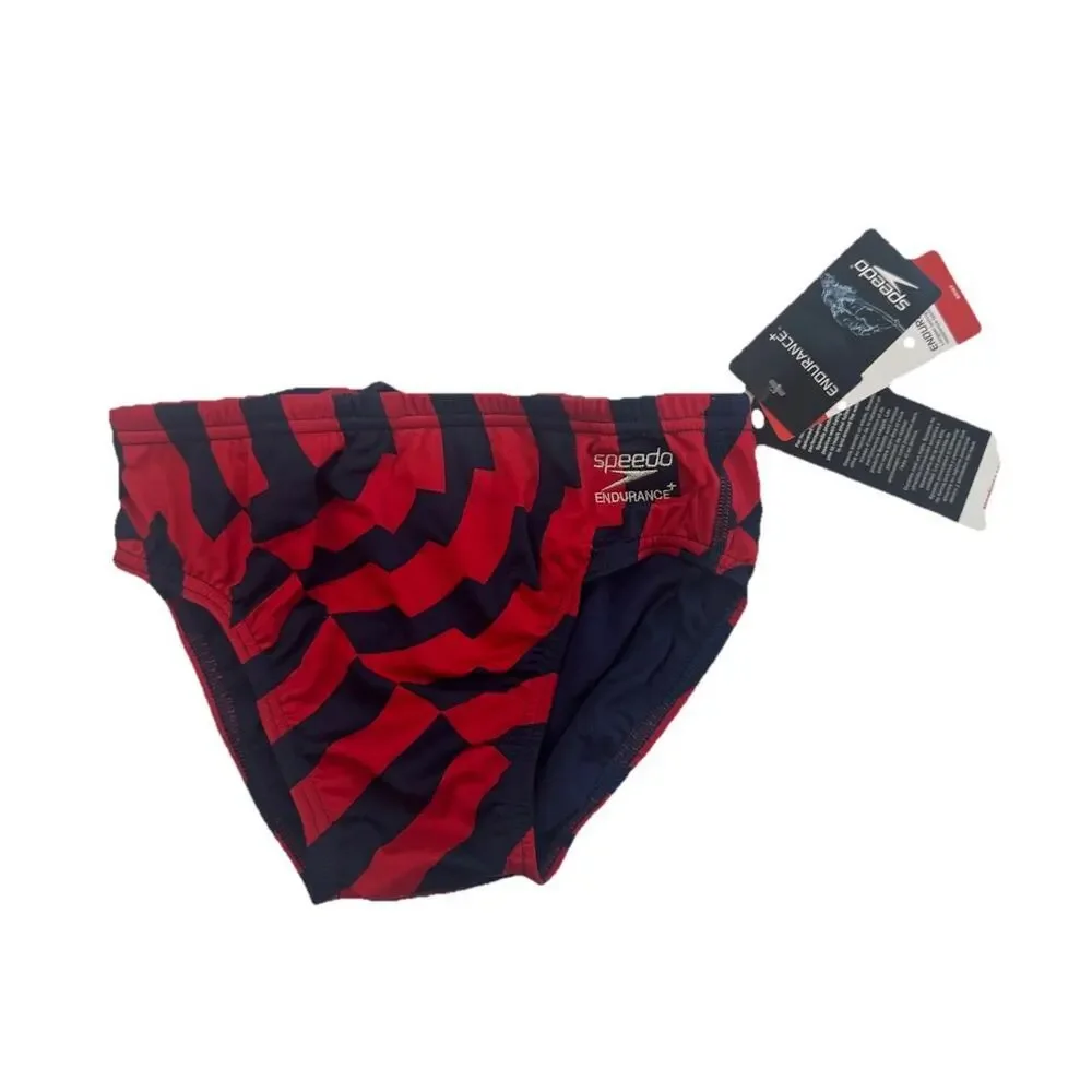 Speedo Endurance+ Swim Brief Red Blue Geometric Men’s Size 28 NWT
